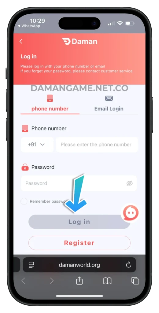 daman-game-login-page